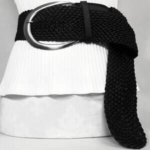 💎Womens Oversized Black Braided Soft PU Leather Wide Belt Size 2X